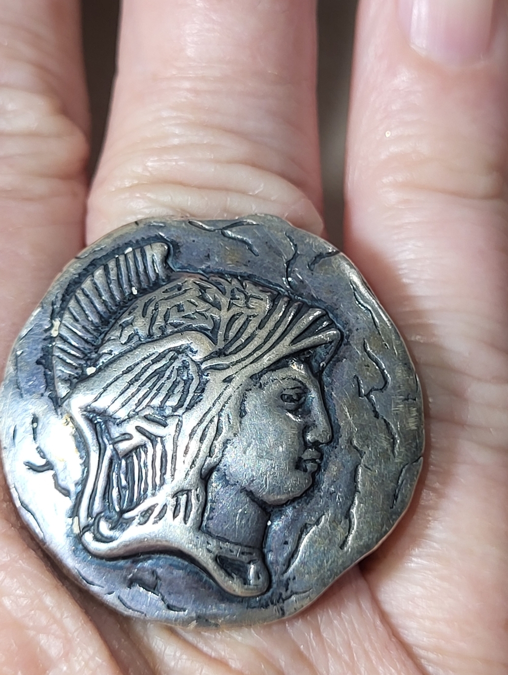 Sterling Silver Athena Coin Ring  Antiqued Silver Sz 8 Made In Turkey